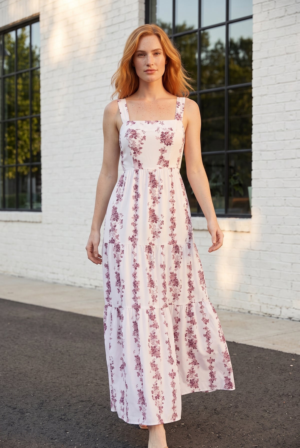 Floral Square Neck Strappy Maxi Dress in burgundy – photo 3