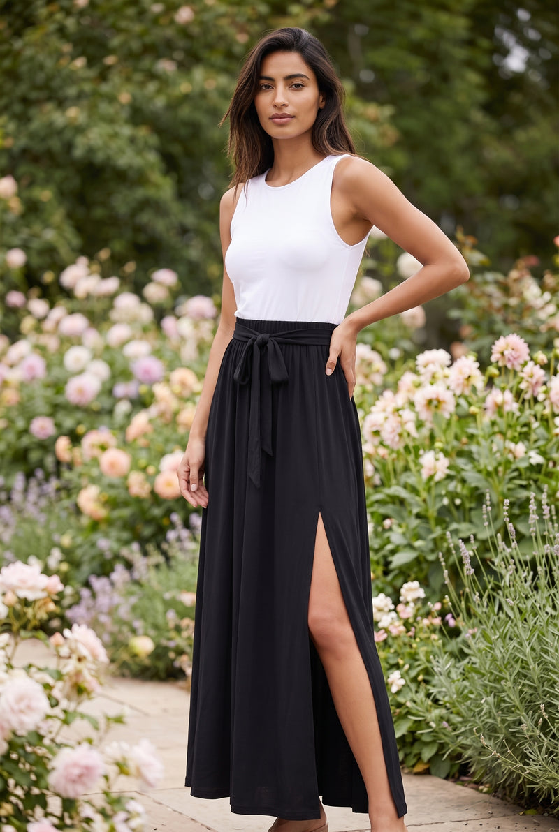 Black Slit Maxi Skirt with Tie Waist – photo 4
