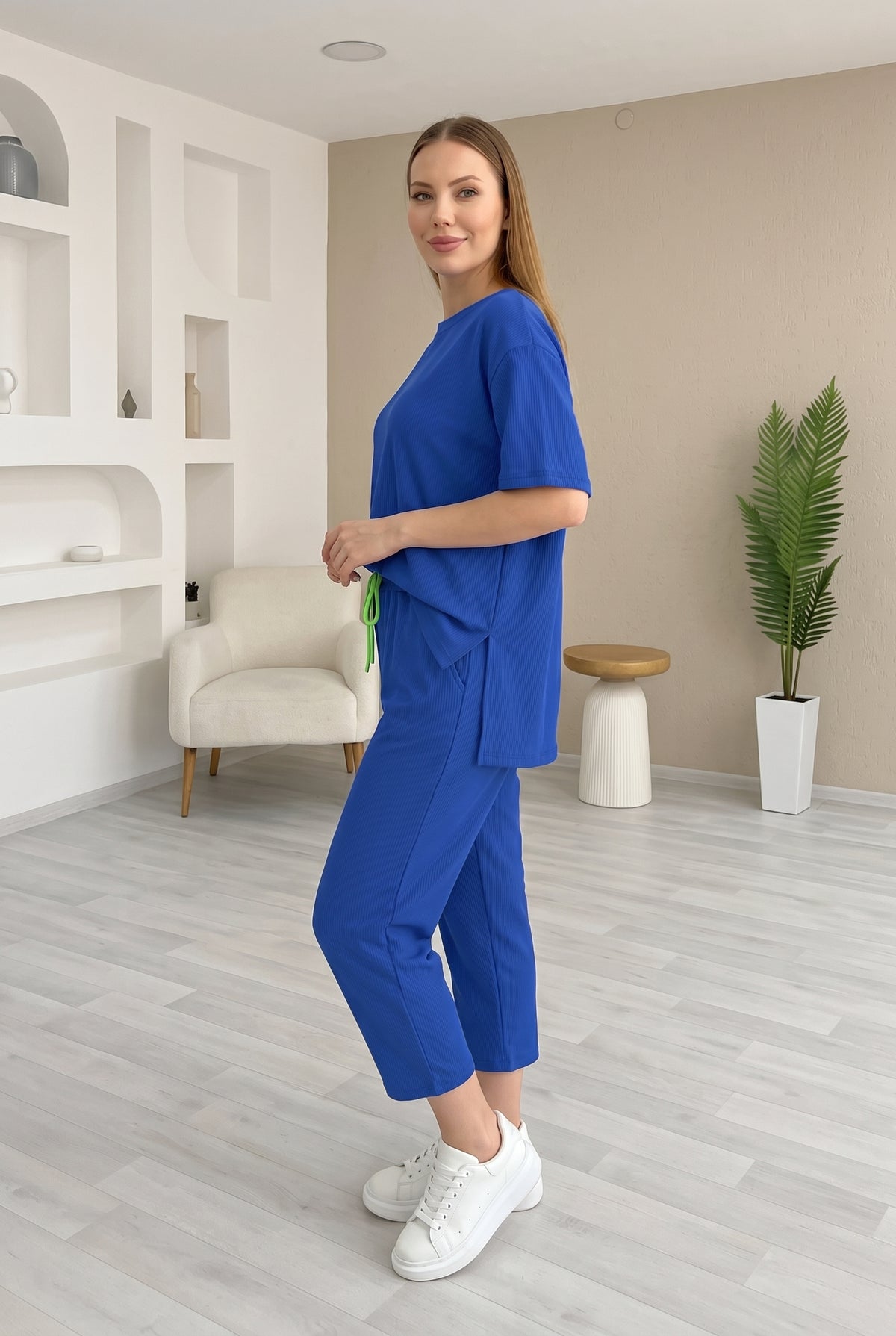Short Sleeve Crew Neck Viscose Co-ord Set in sax blue – photo 2