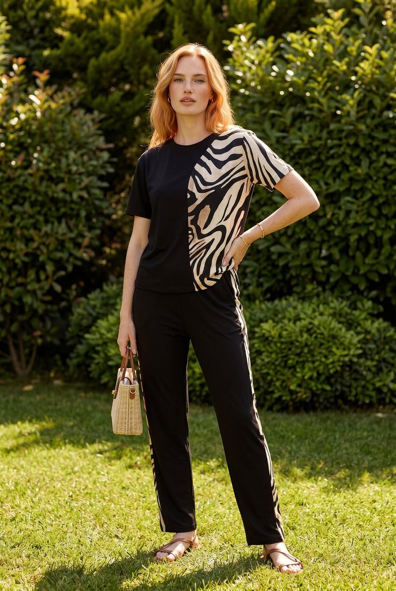 Black Cotton Co-ord Set with Half Leopard Print – photo 5