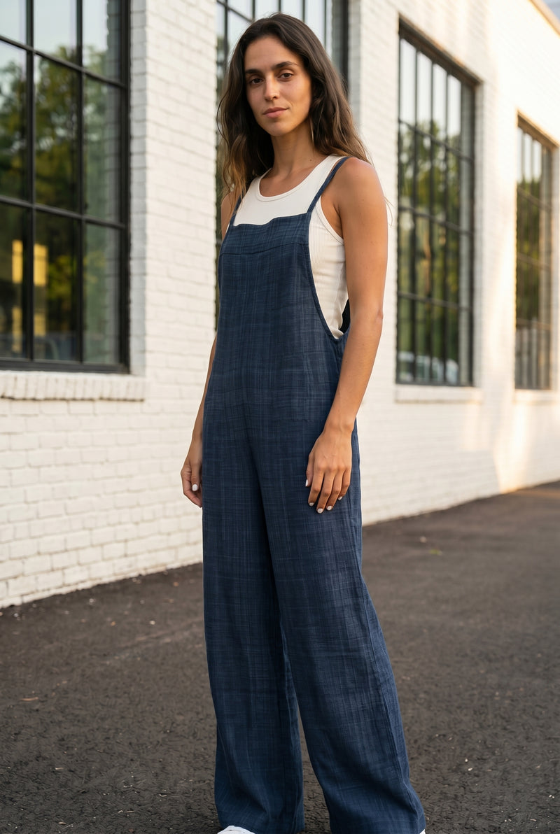 Wide Leg Strappy Linen Blend Jumpsuit in blue – photo 4