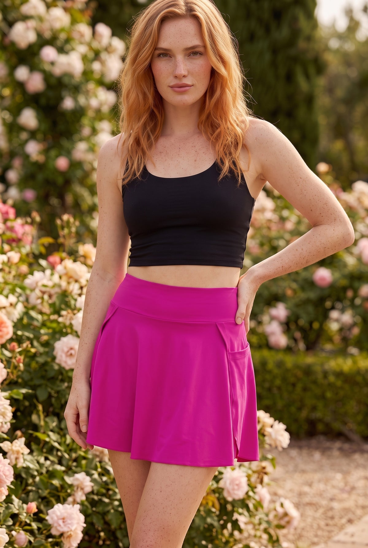 High Waisted Pocket Crepe Mini Skirt in pink – photo 4