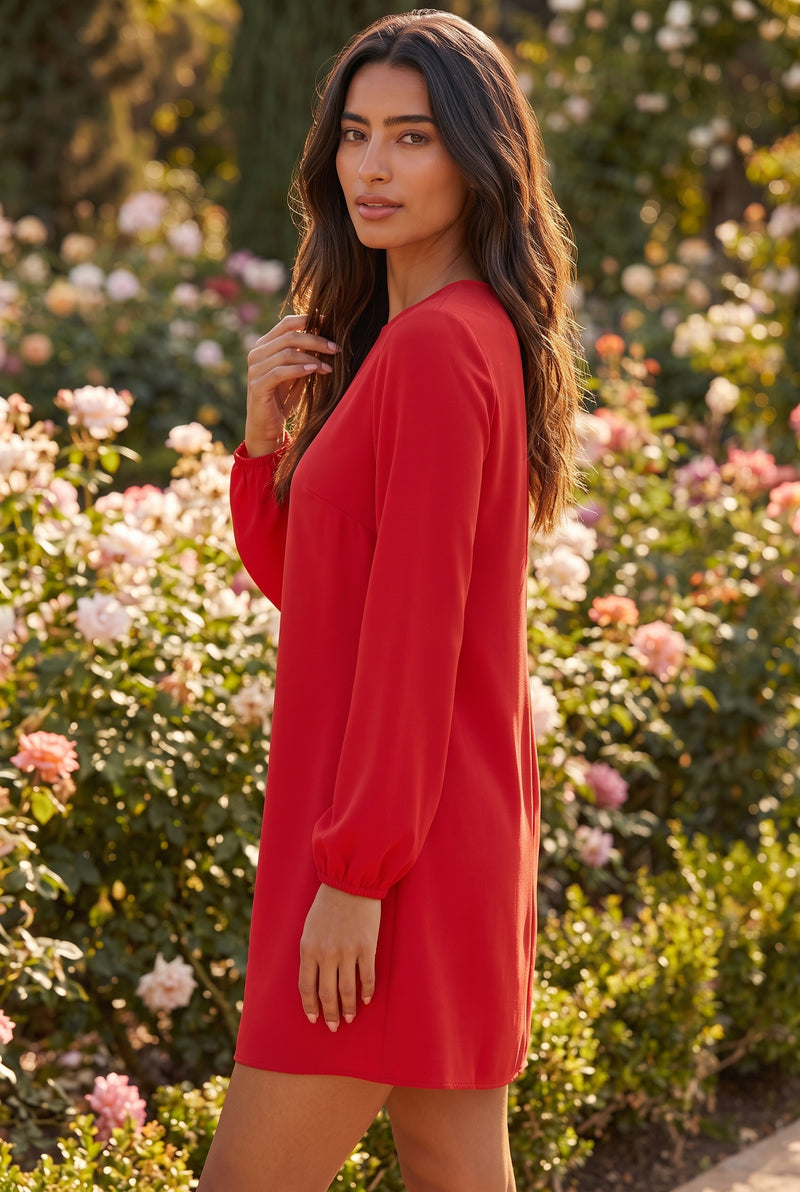 Rotes Langarm Minikleid aus Krepp – Foto 2