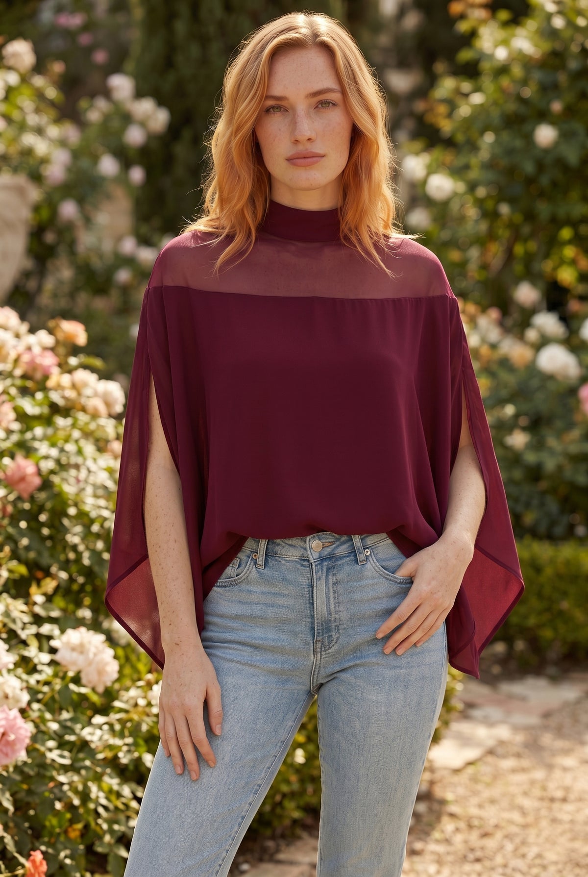Oversized Long Sleeve Top with Turtleneck in burgundy – photo 4