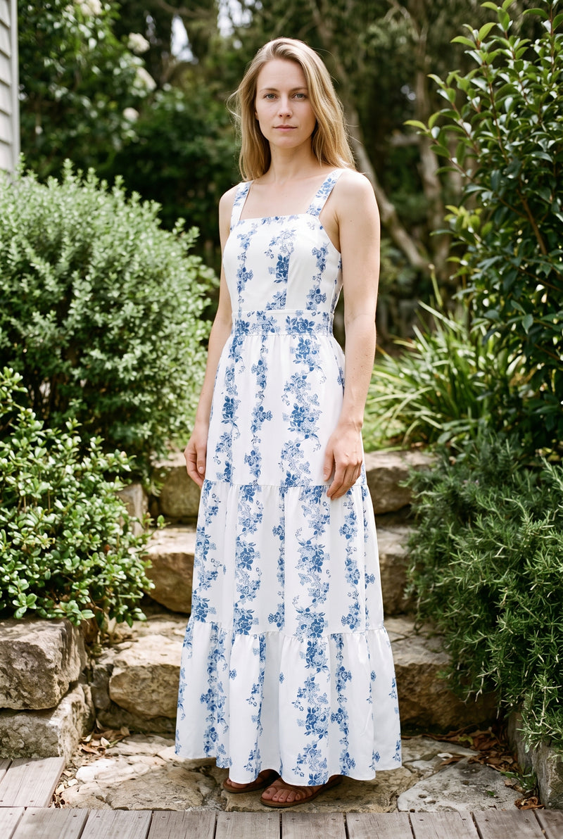 Floral Square Neck Strappy Maxi Dress in blue – photo 4