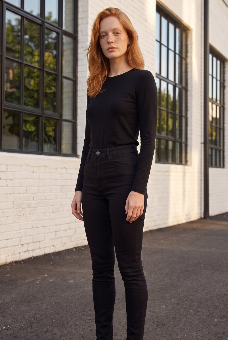 Black High Waisted Denim Trousers with Belt Loops – photo 4