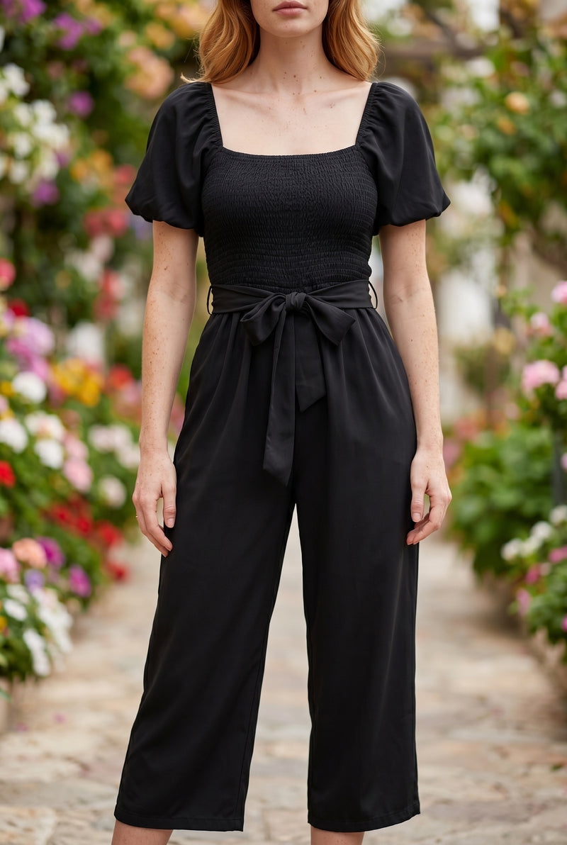 Black Square Neck Wide Leg Jumpsuit