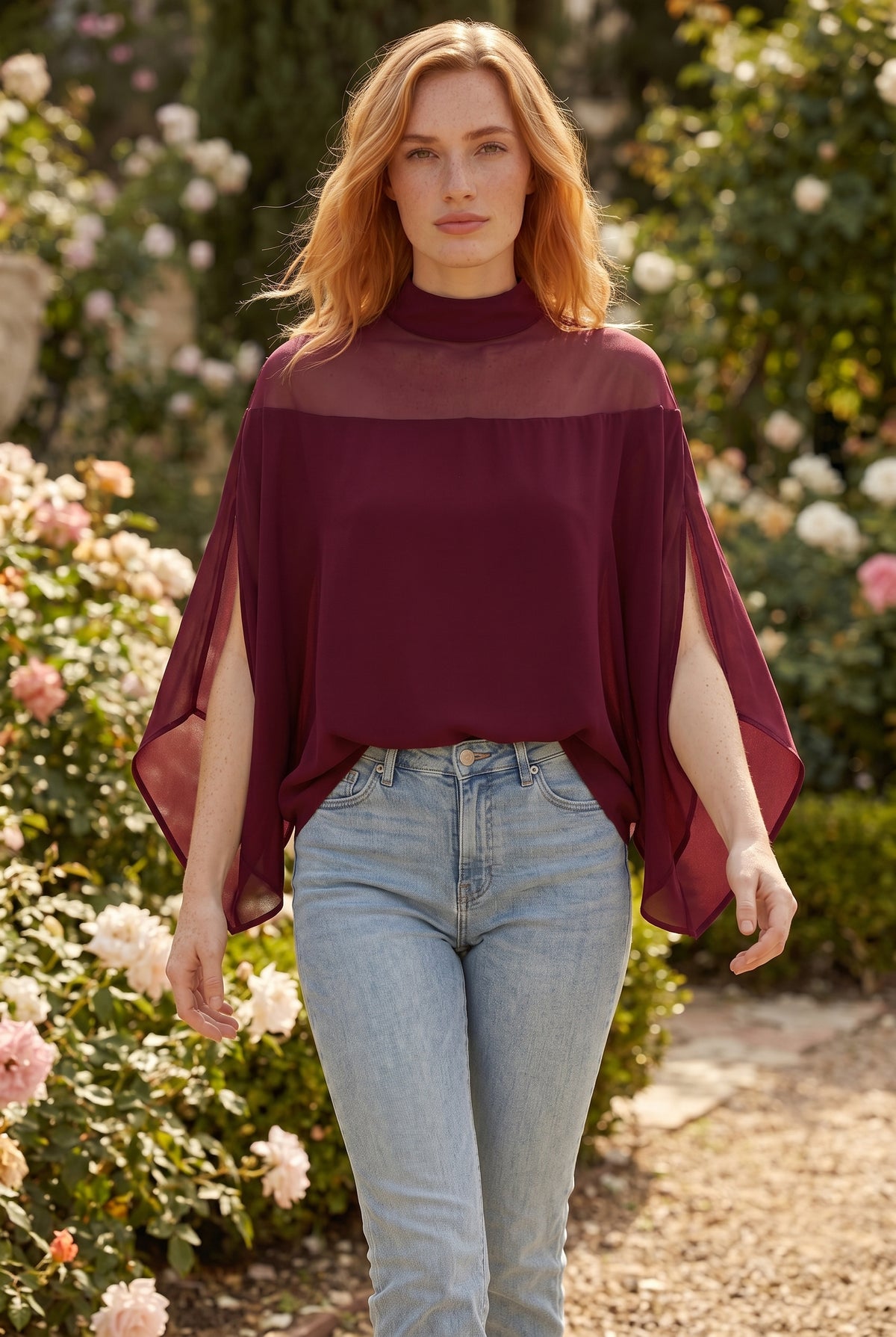 Oversized Long Sleeve Top with Turtleneck in burgundy – photo 3
