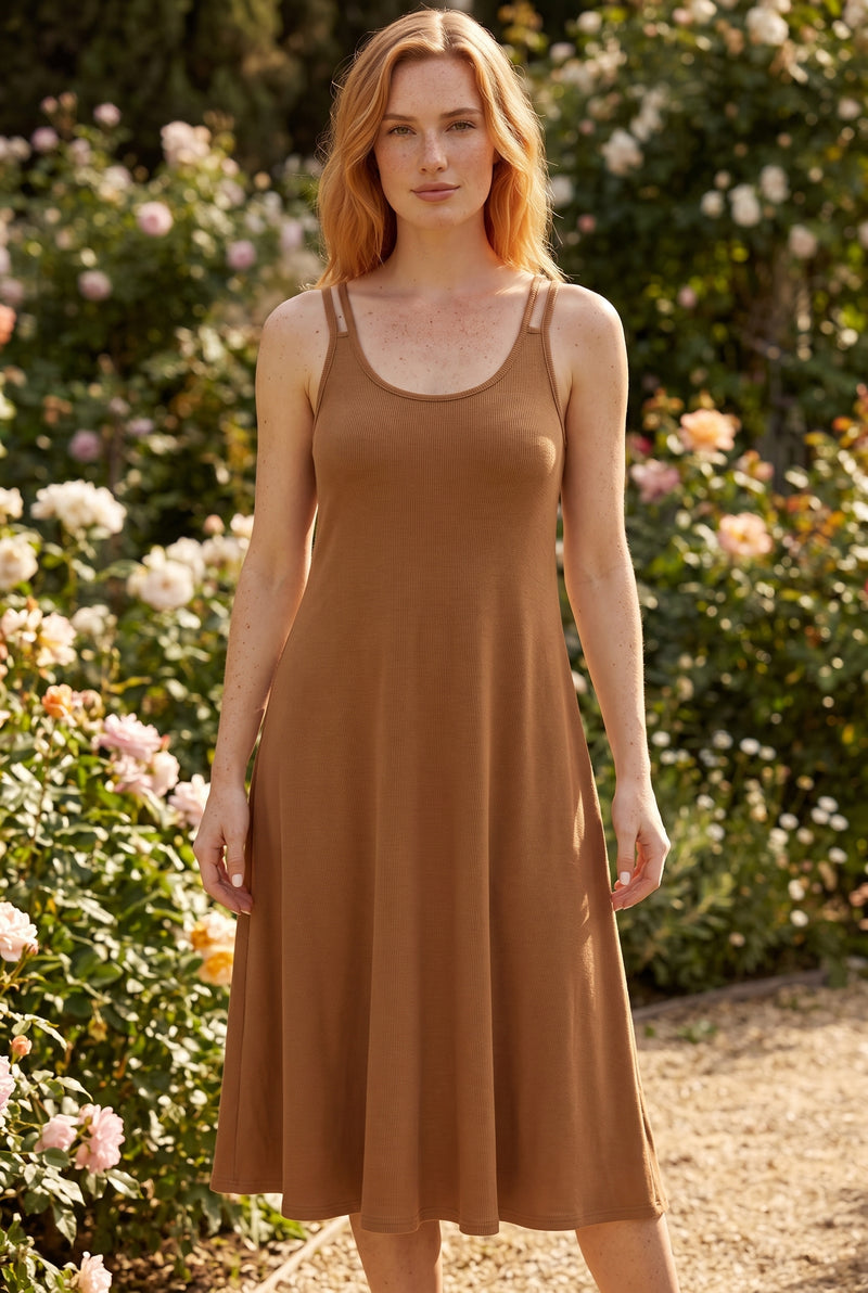 A Linie Midikleid mit Doppelträgern in Braun