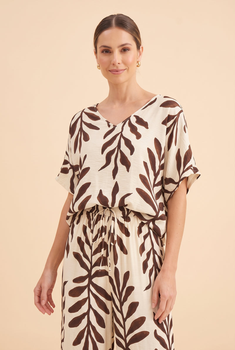 Brown Printed Short Sleeve Wide Leg Jumpsuit – photo 5
