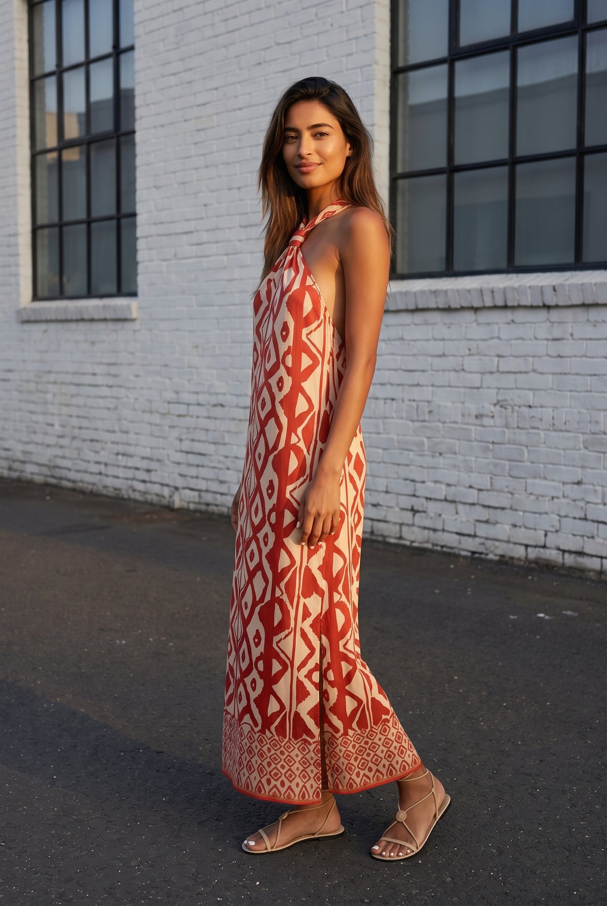 Geometric Print Halter Neck Maxi Dress in orange – photo 3