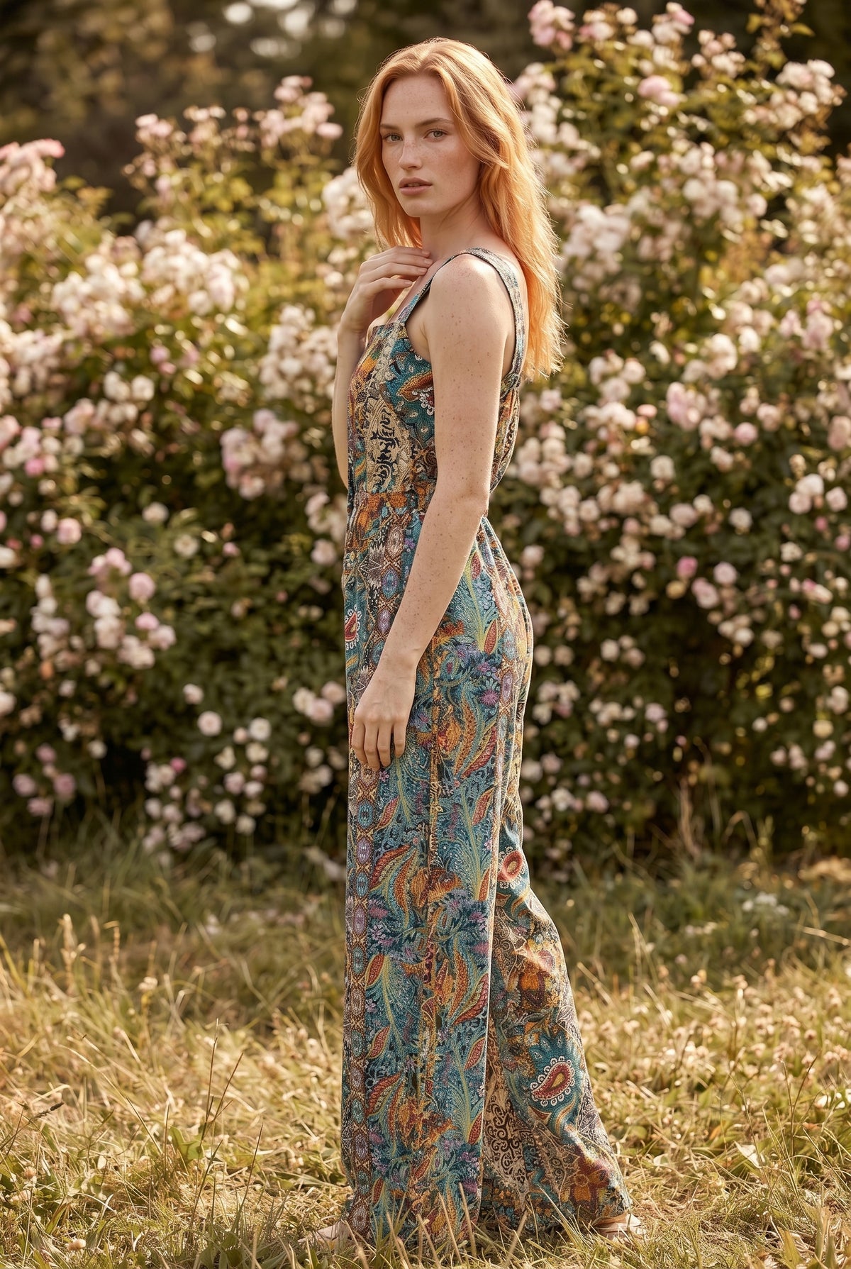 Printed Square Neck Wide Leg Jumpsuit in green – photo 2