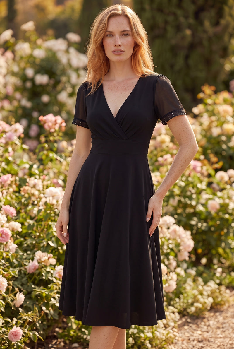 Black Midi Dress with Embellished Short Sleeves – photo 4