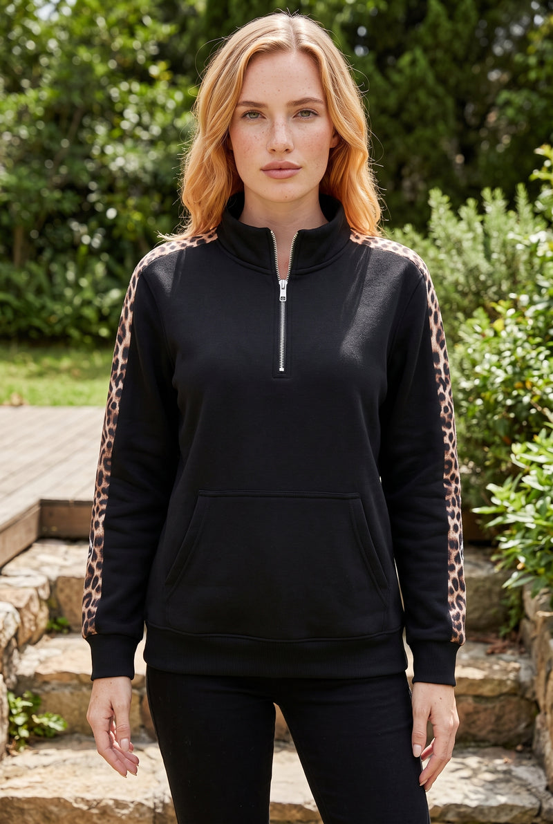Black Long Sleeve Top with Leopard Print Sleeves – photo 5