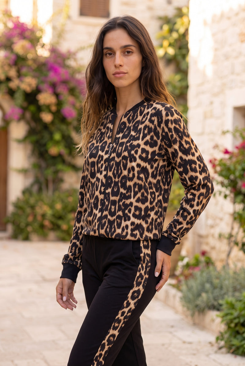 Ensemble Manches Longues Imprimé Léopard Zippé – photo 4