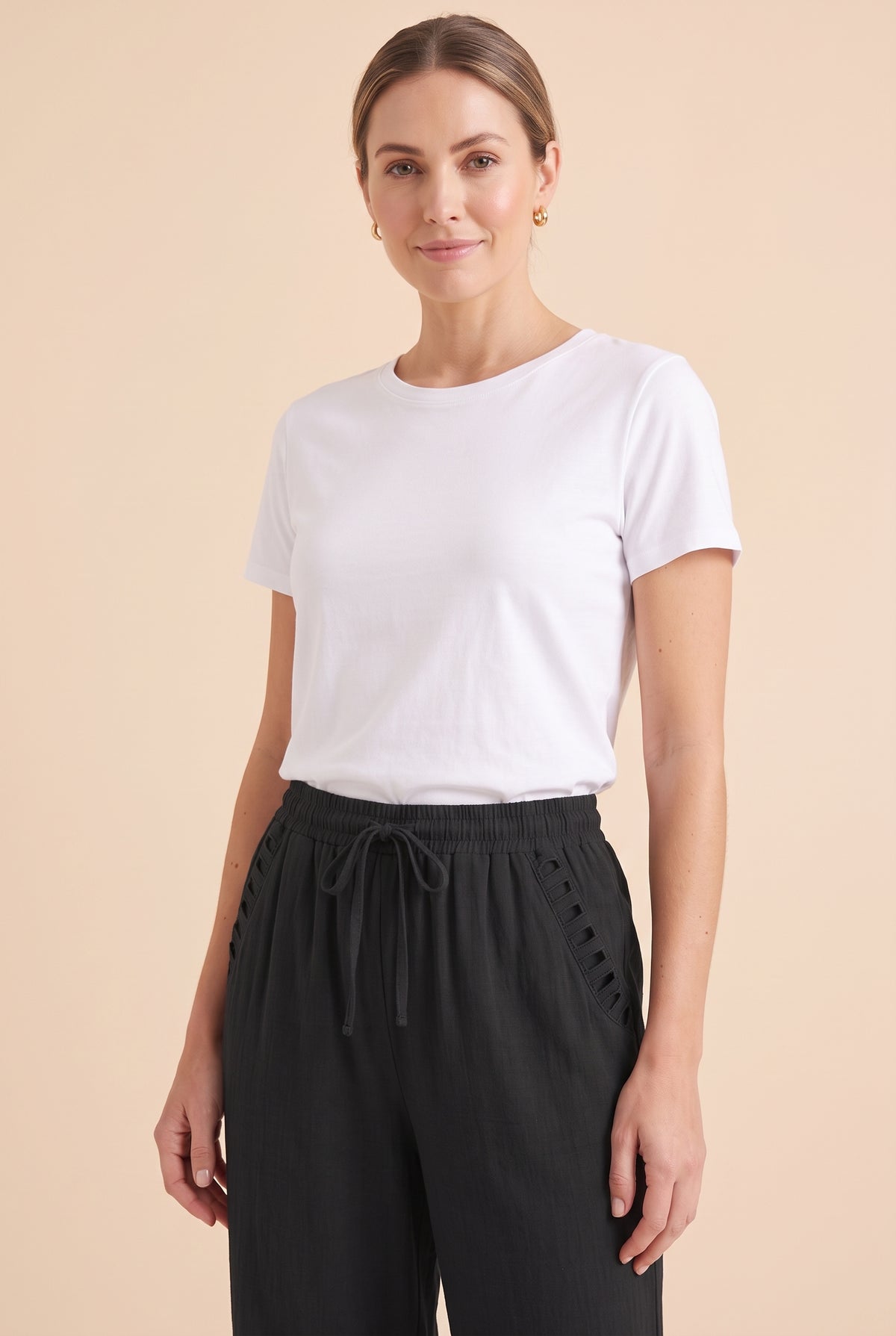 Black Elasticated Waist Linen Trousers with Lace Hem – photo 5