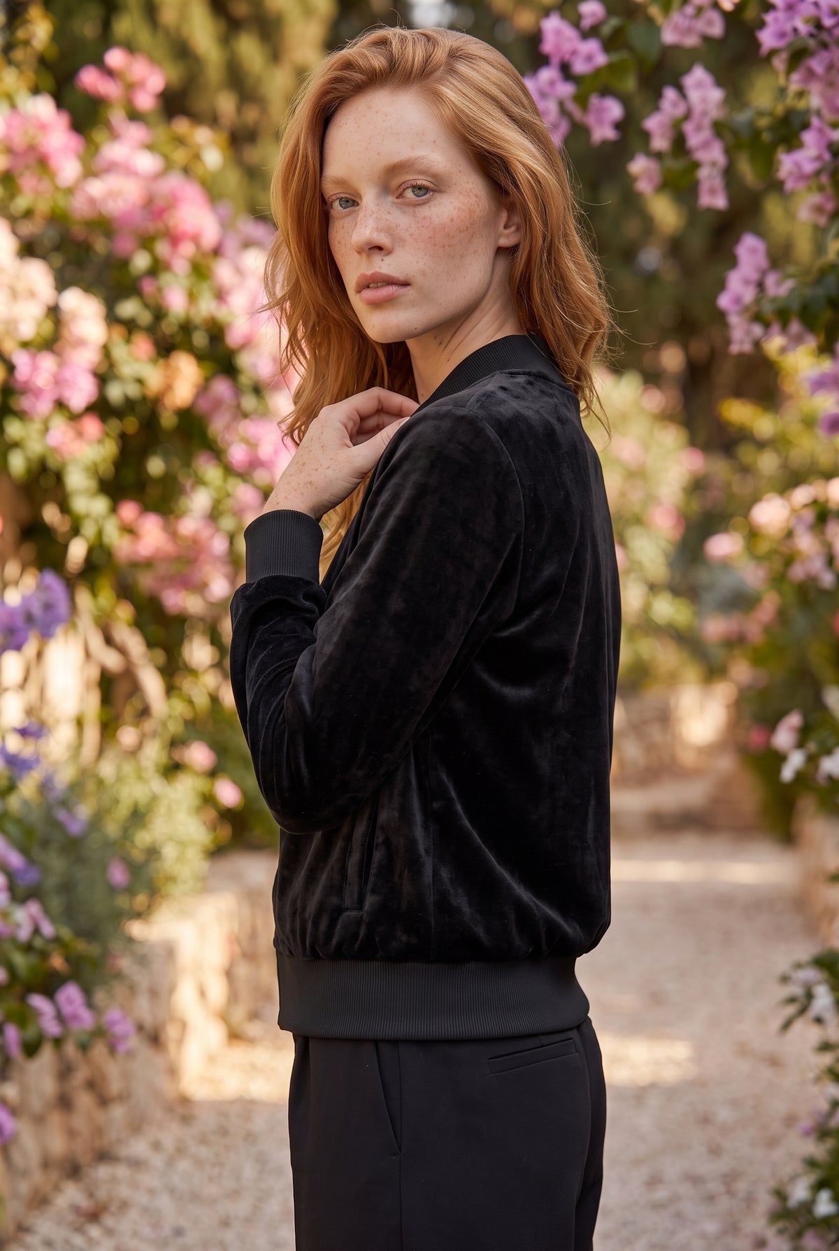 Black Suede Zip Front Jacket with Long Sleeves – photo 2