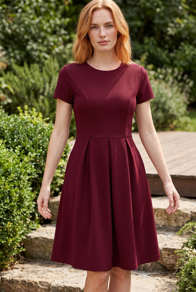 Rotes A Linie Midikleid mit kurzen Ärmeln – Foto 5