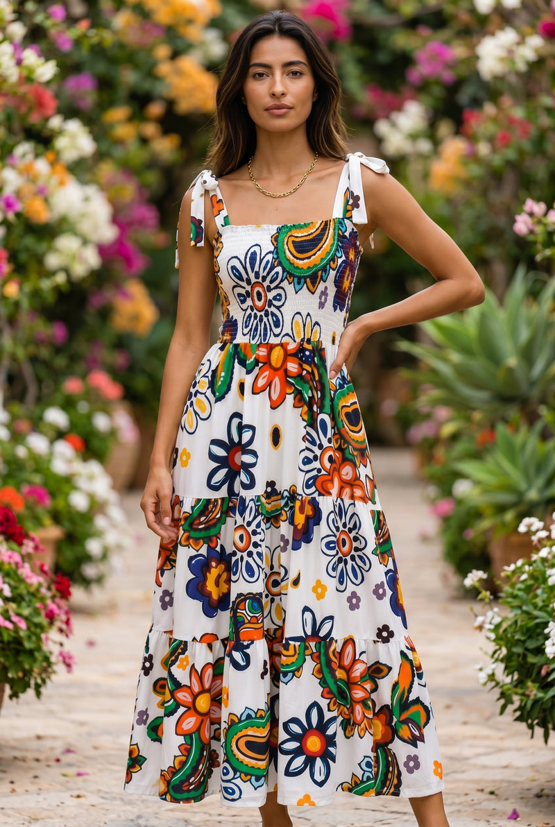 Floral Print Strappy Cotton Midi Dress in patterned – photo 4
