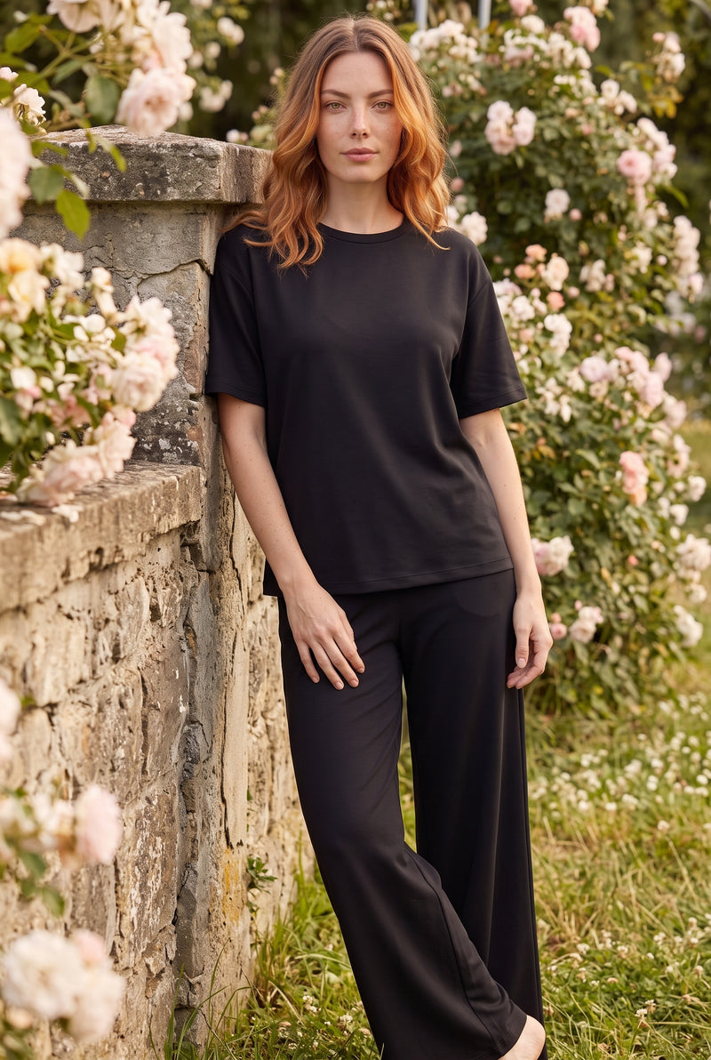 Black Short Sleeve Crew Neck Co-ord Set