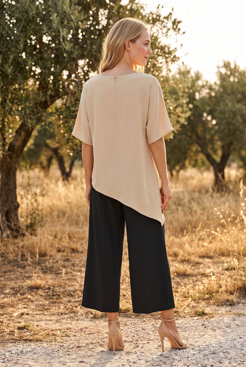 Asymmetric Short Sleeve Crepe Co-ord Set in brown – photo 2