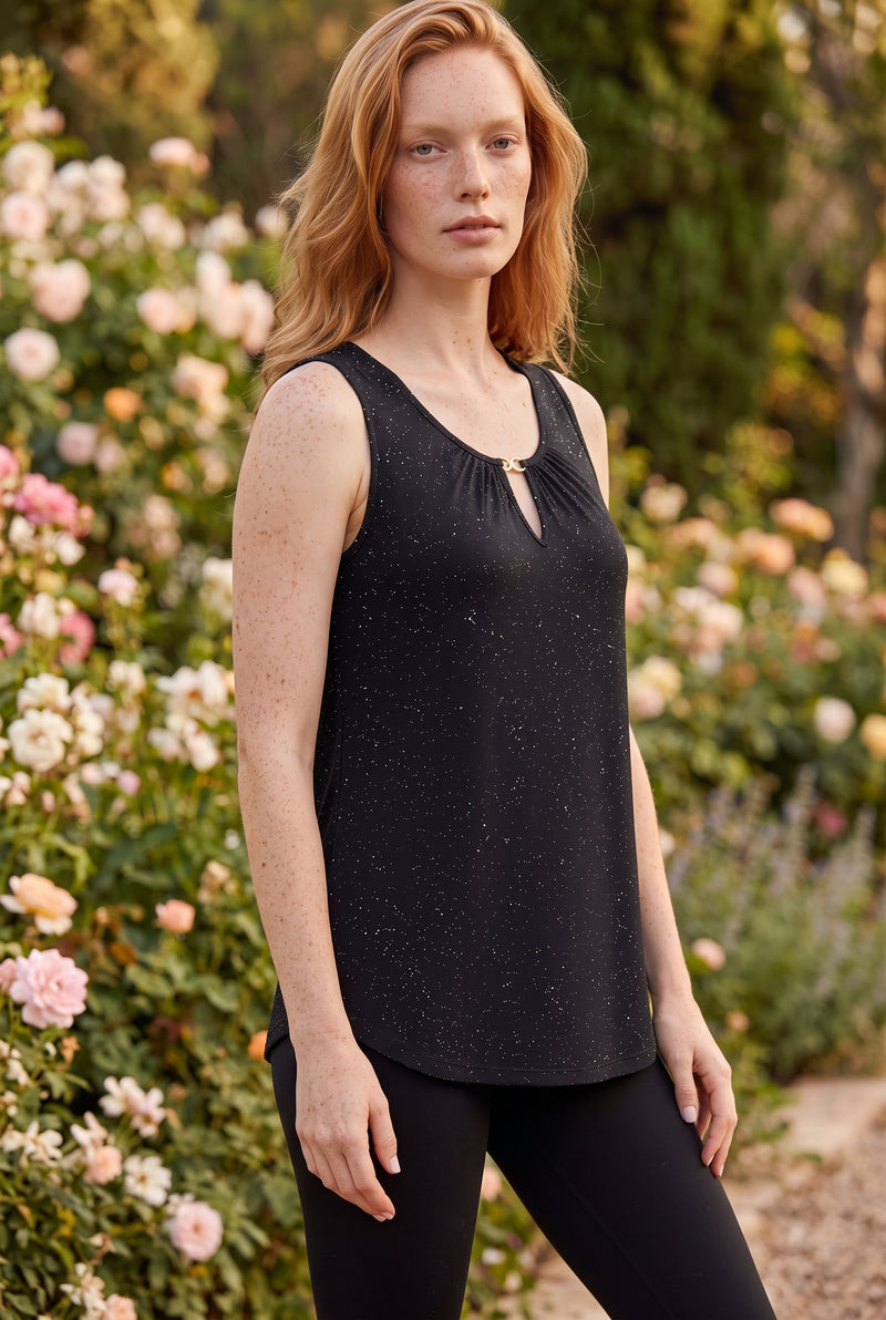 Sleeveless Round Neck Sparkle Top in black – photo 4