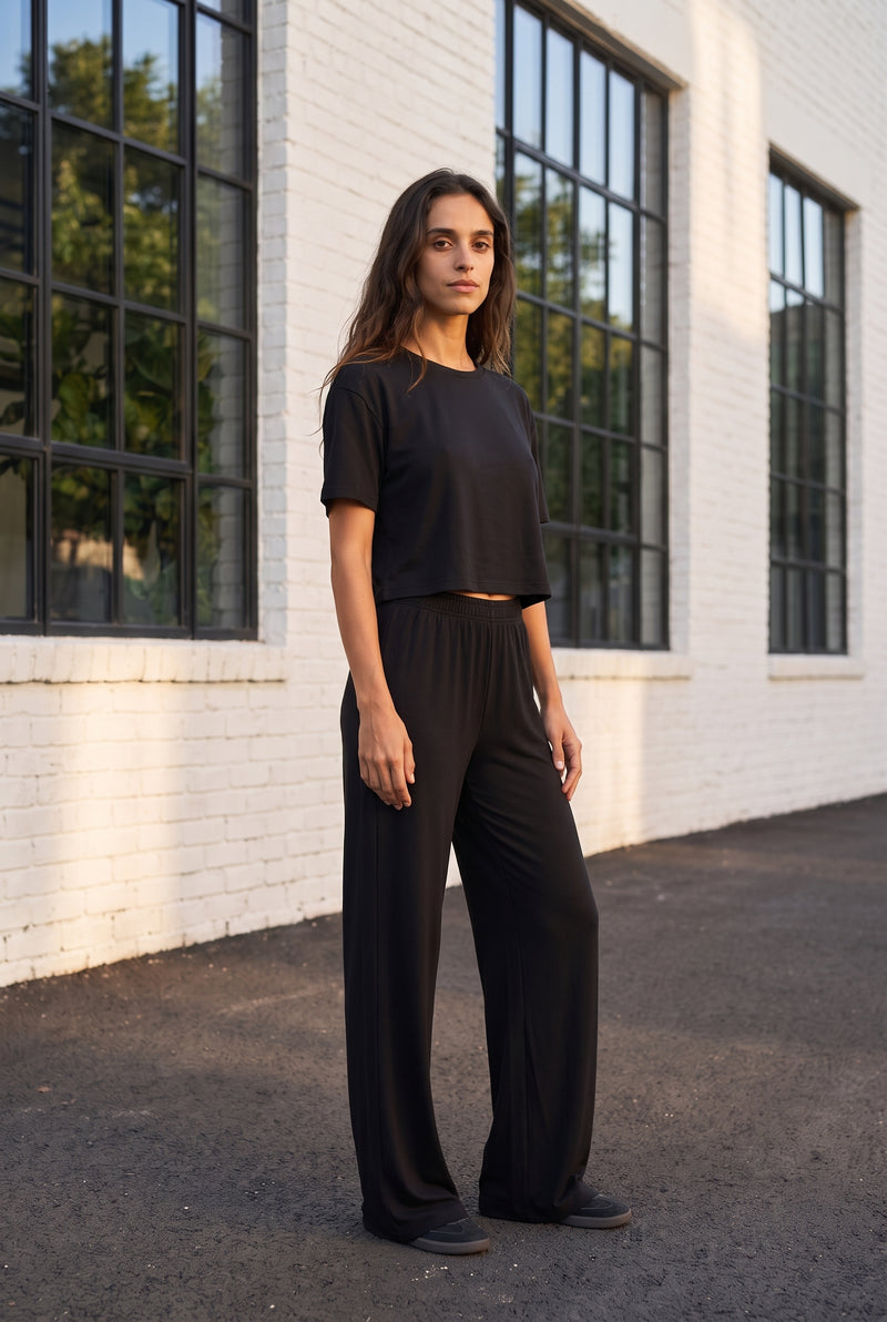 Black Short Sleeve Cropped Co-ord Set – photo 4