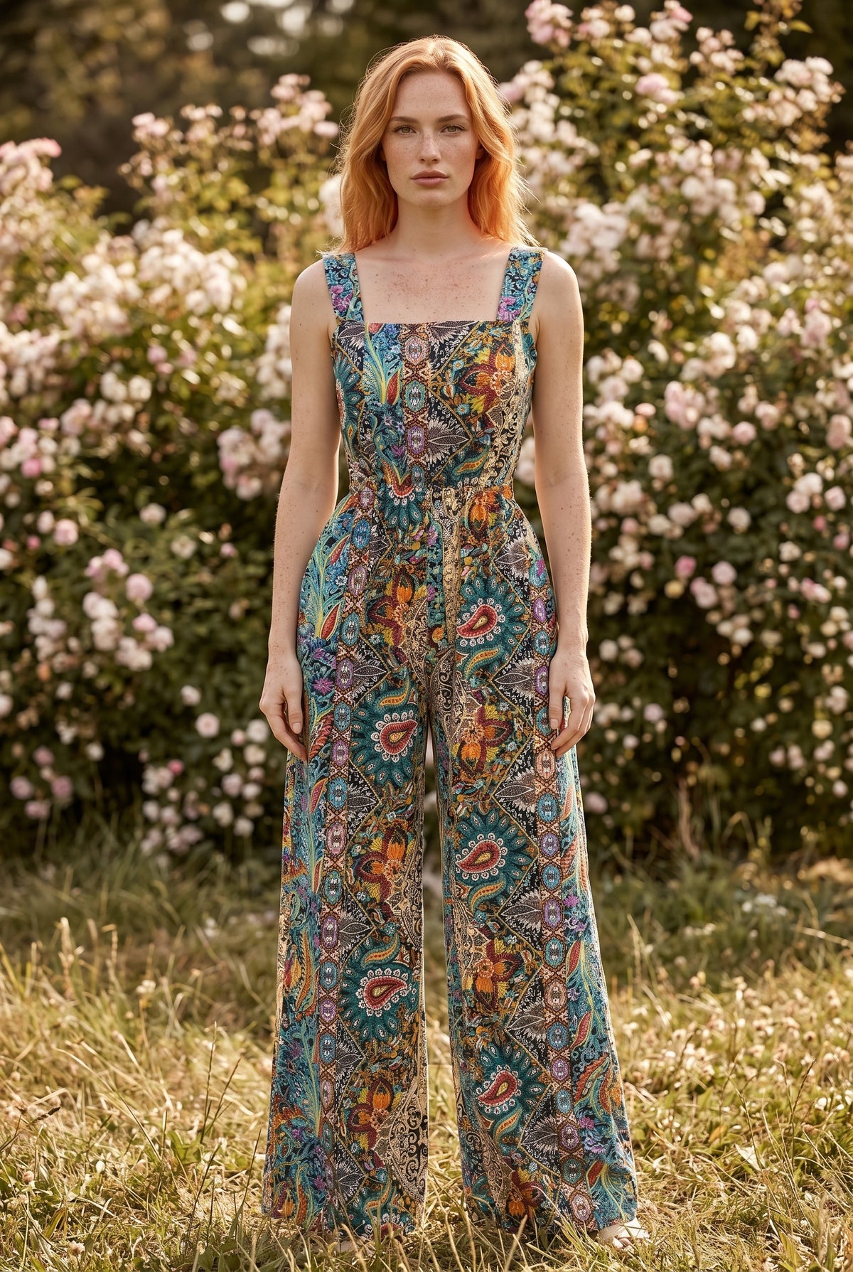 Printed Square Neck Wide Leg Jumpsuit in green – photo 5