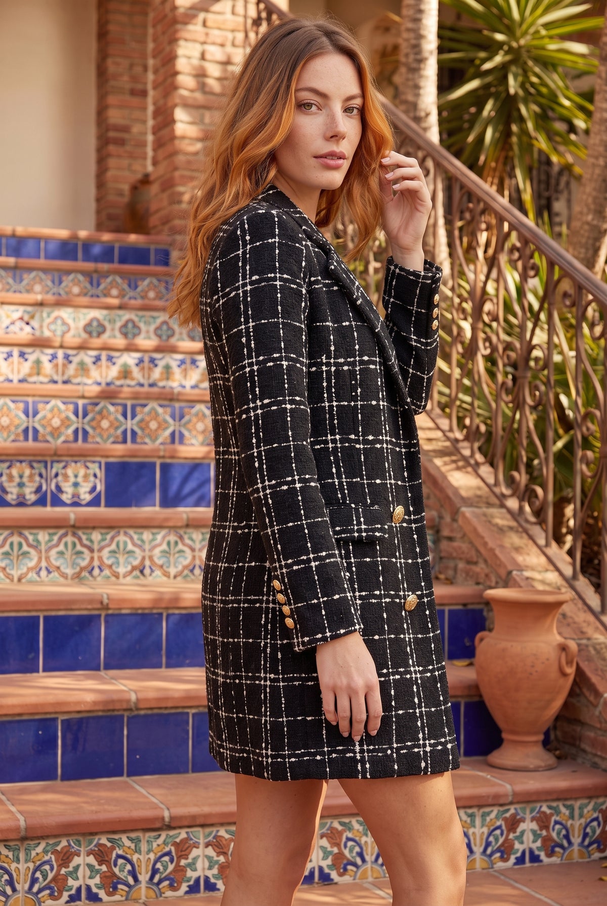 Black Checked Long Sleeve Buttoned Jacket – photo 2