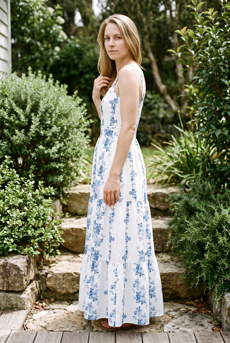 Floral Square Neck Strappy Maxi Dress in blue – photo 2
