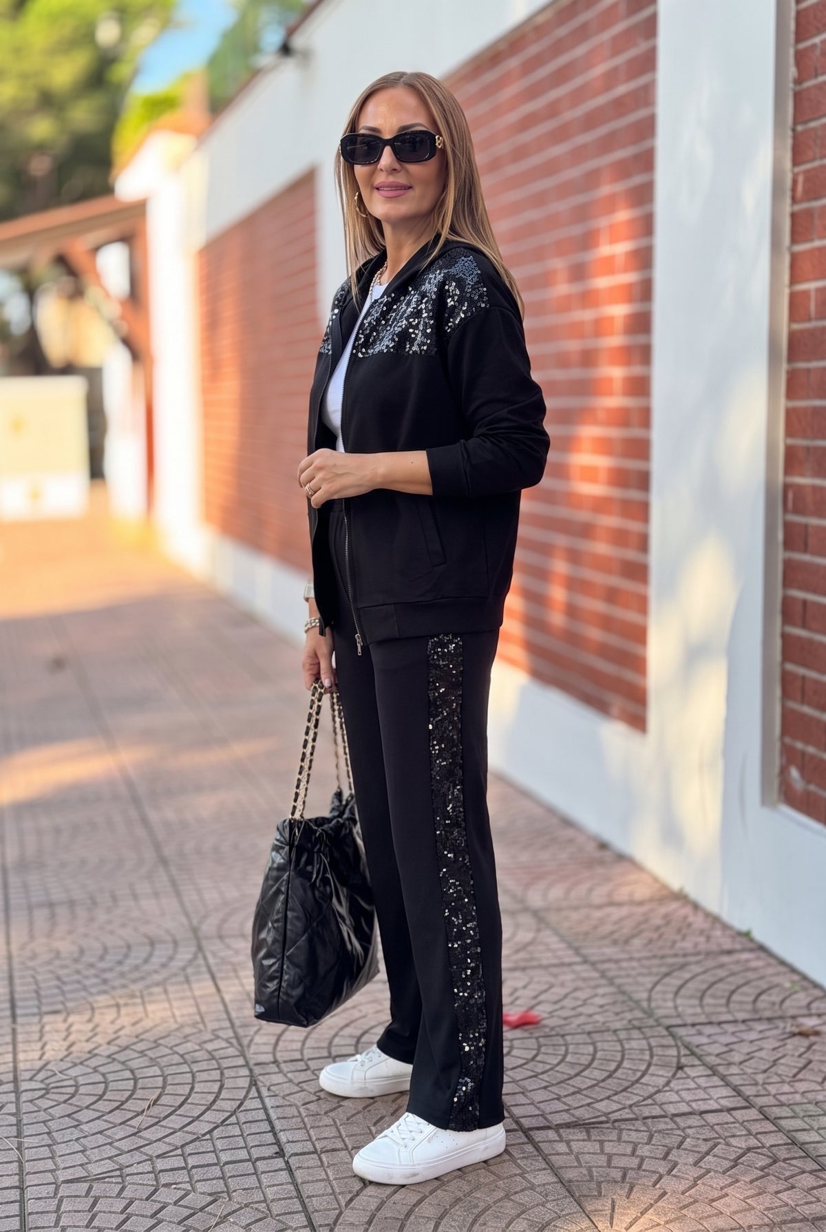 Black Sequin Co-ord Set with Hood and Zip – photo 2