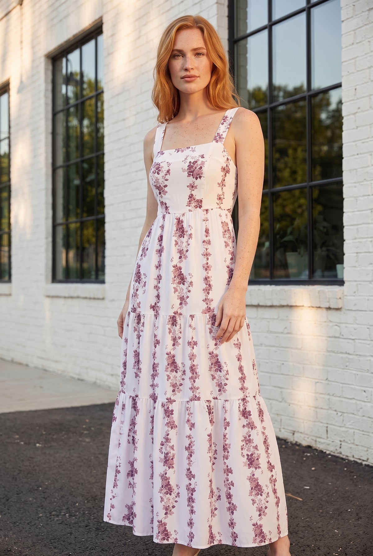 Floral Square Neck Strappy Maxi Dress in burgundy – photo 4