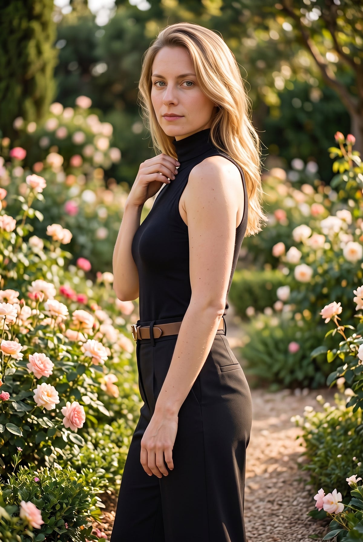 High Waisted Crepe Trousers with Pockets in black – photo 2
