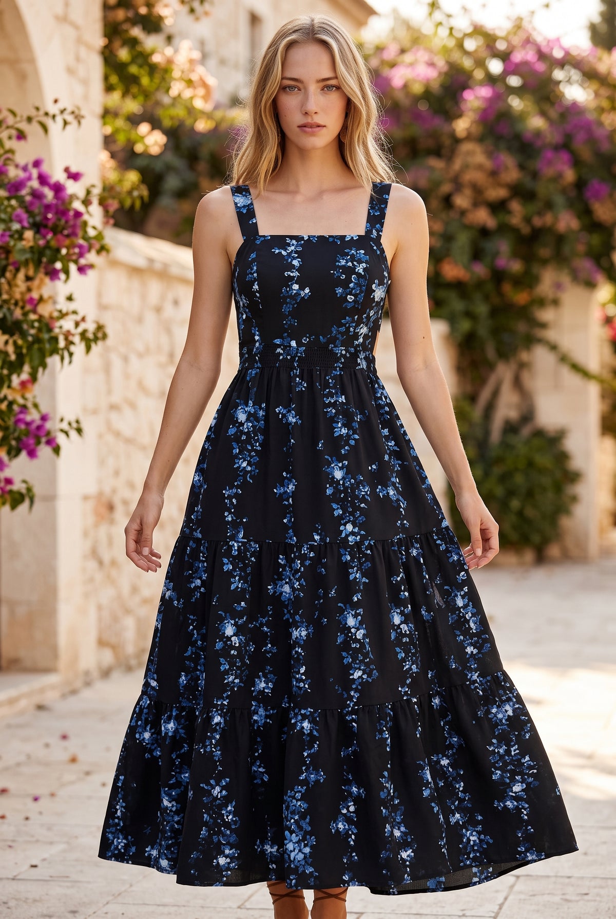 Floral Square Neck Strappy Maxi Dress in black – photo 5