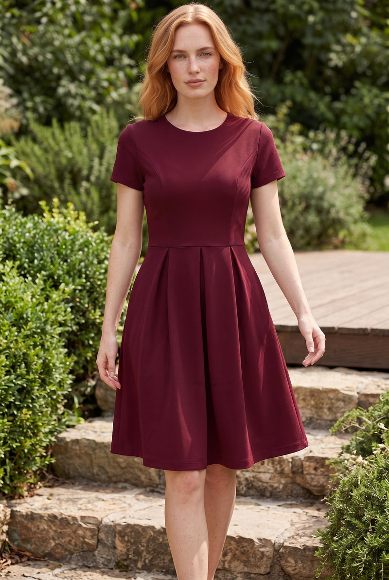 Rotes A Linie Midikleid mit kurzen Ärmeln – Foto 3
