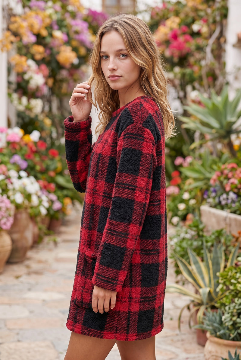 Red Checked Long Sleeve Tunic with Pockets – photo 2