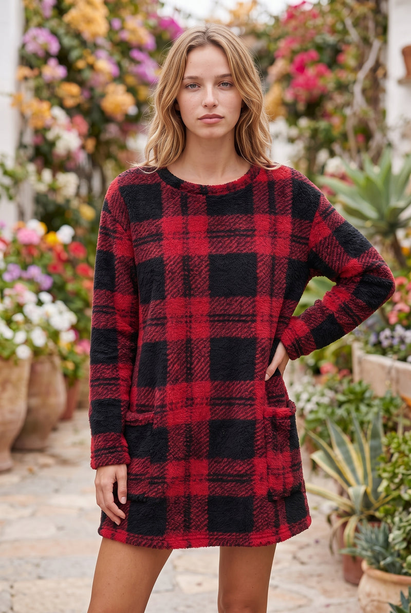 Red Checked Long Sleeve Tunic with Pockets – photo 4