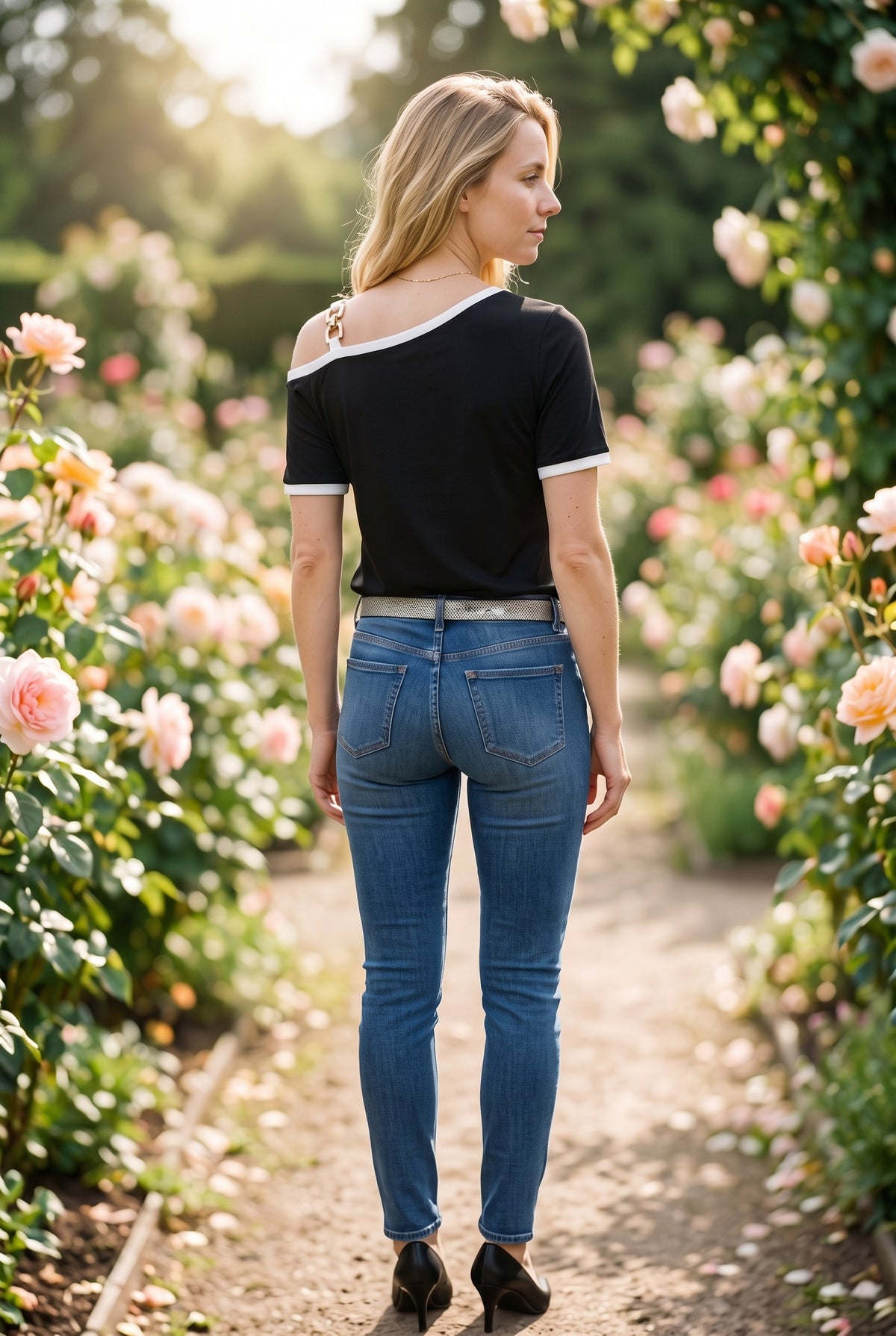 Short Sleeve One Shoulder Viscose Top in black – photo 4