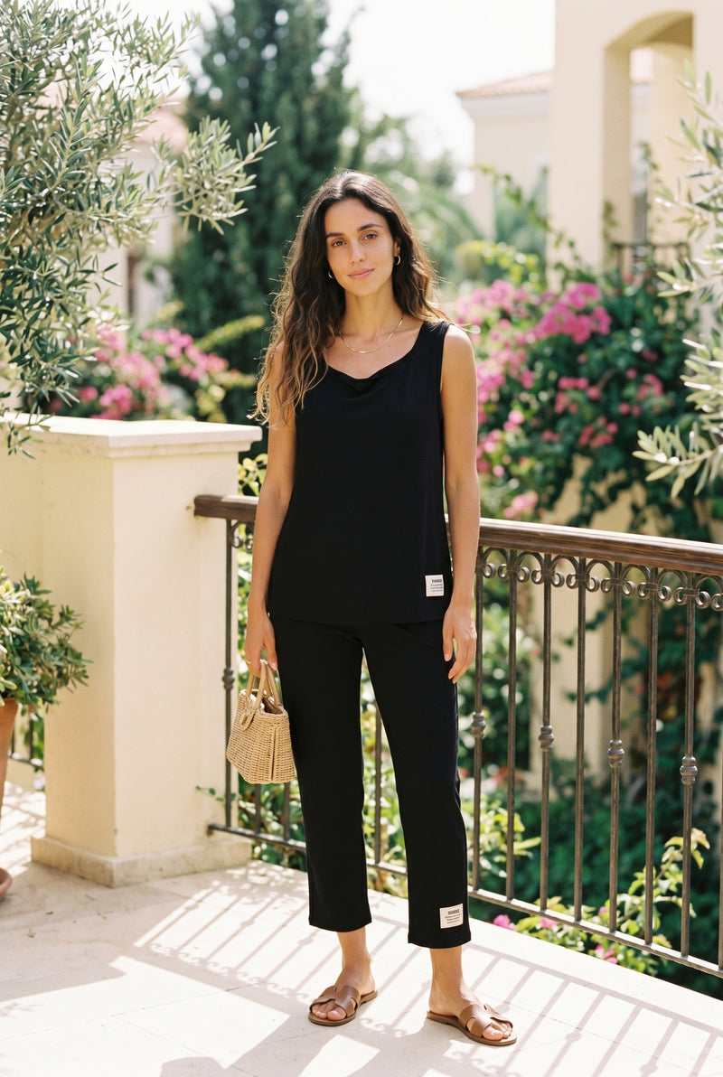 Ensemble Viscose Sans Manches à Col Rond, coloris noir – photo 4