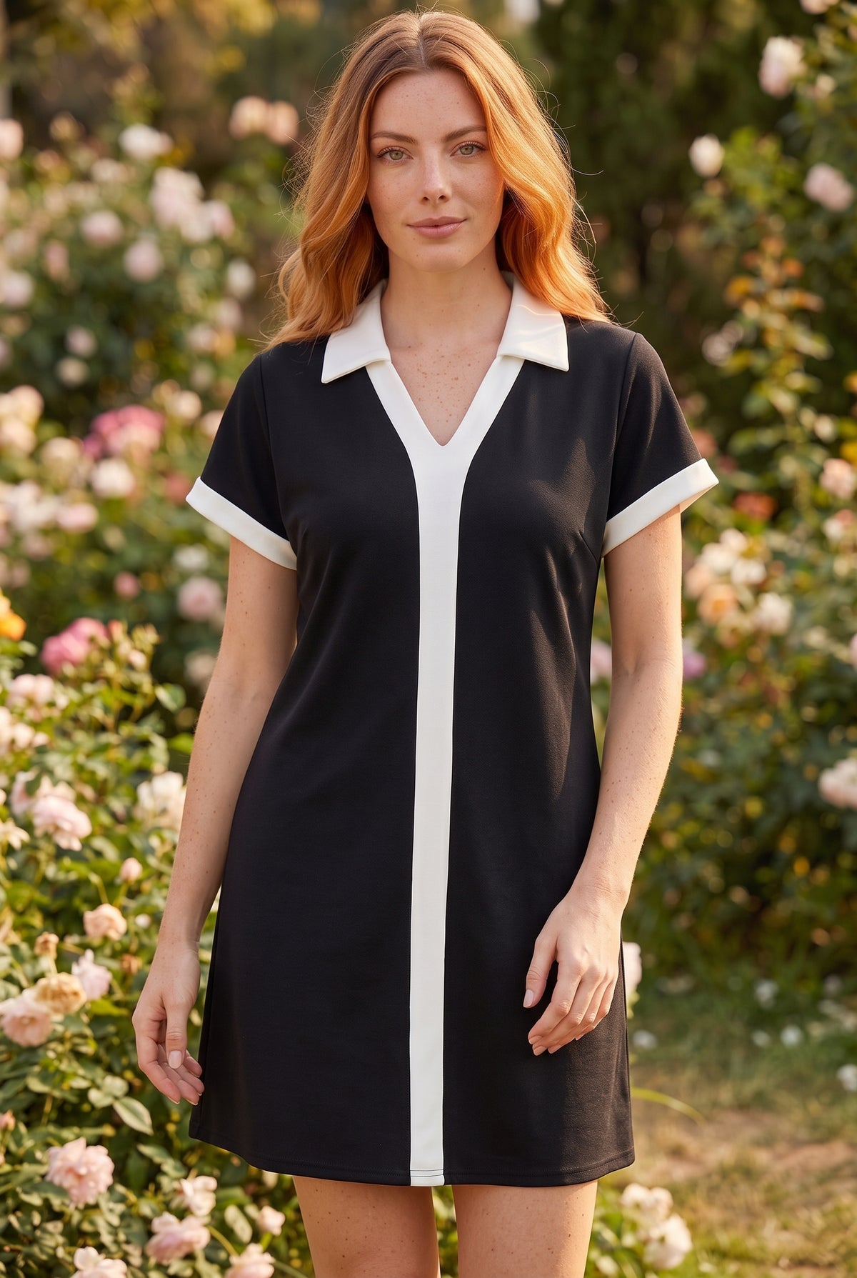 Short Sleeve Collared V-Neck Mini Dress in black – photo 5
