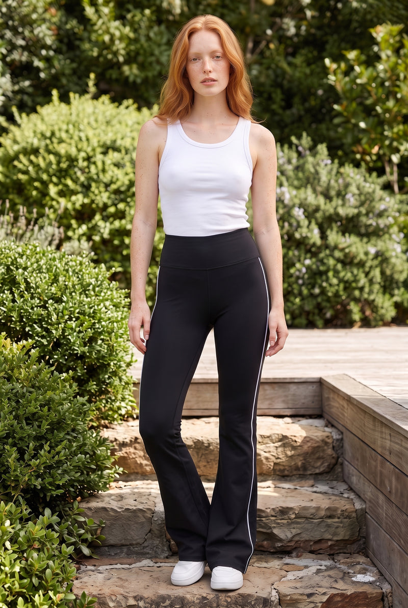 Black High Waisted Trousers with Contrast Trim
