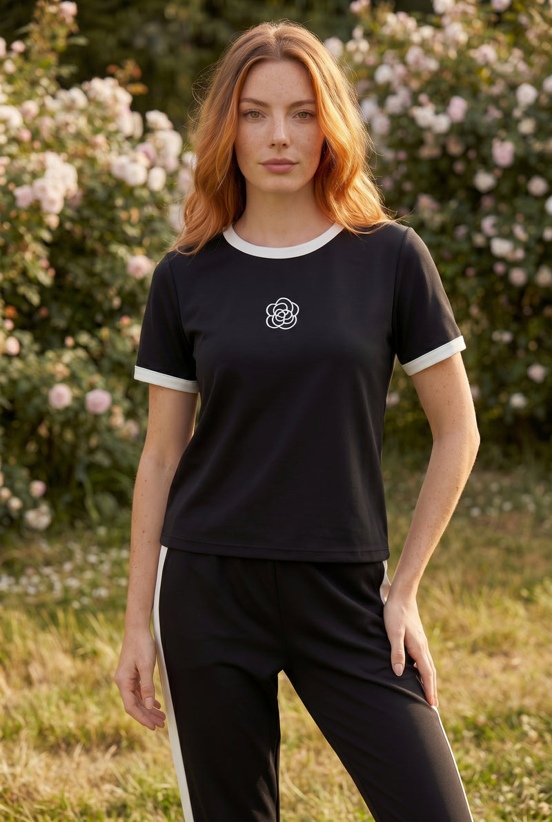 Short Sleeve Viscose Co-ord Set with Side Stripe in black – photo 5