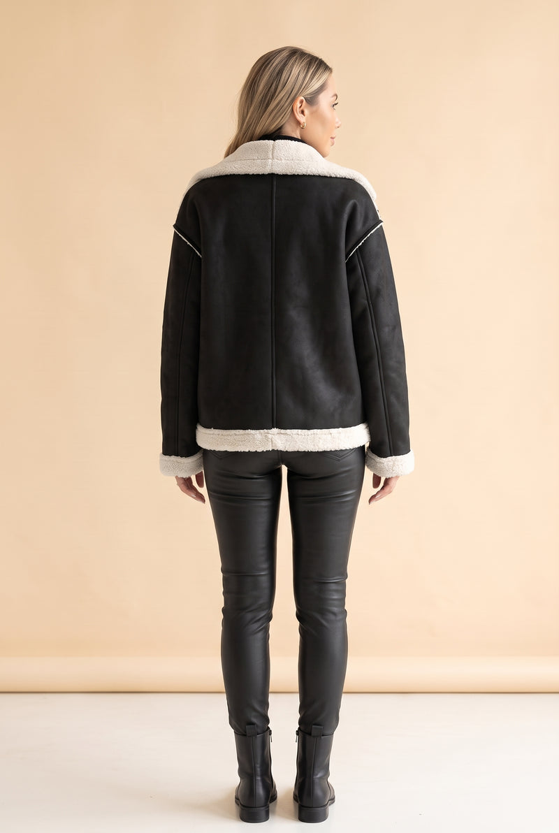 Black Suede Buttoned Jacket with Pockets – photo 4