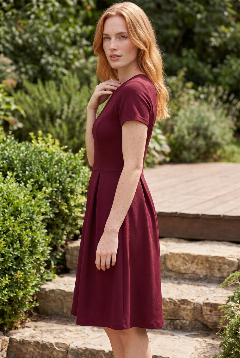Rotes A Linie Midikleid mit kurzen Ärmeln – Foto 2