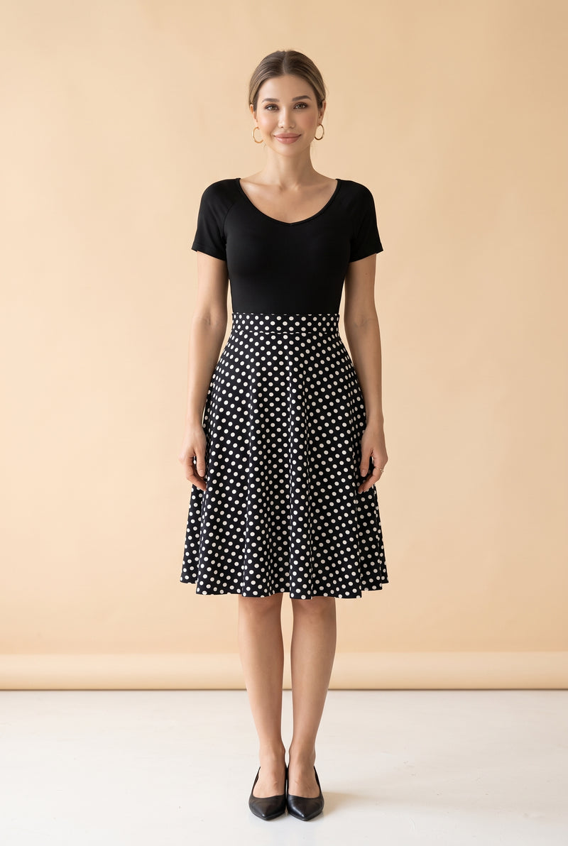 Polka Dot V-Neck A-Line Mini Dress in black