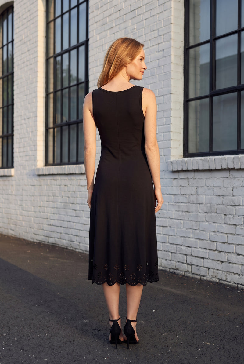 Black Sleeveless Midi Dress with Floral Laser Cut Hem – photo 2