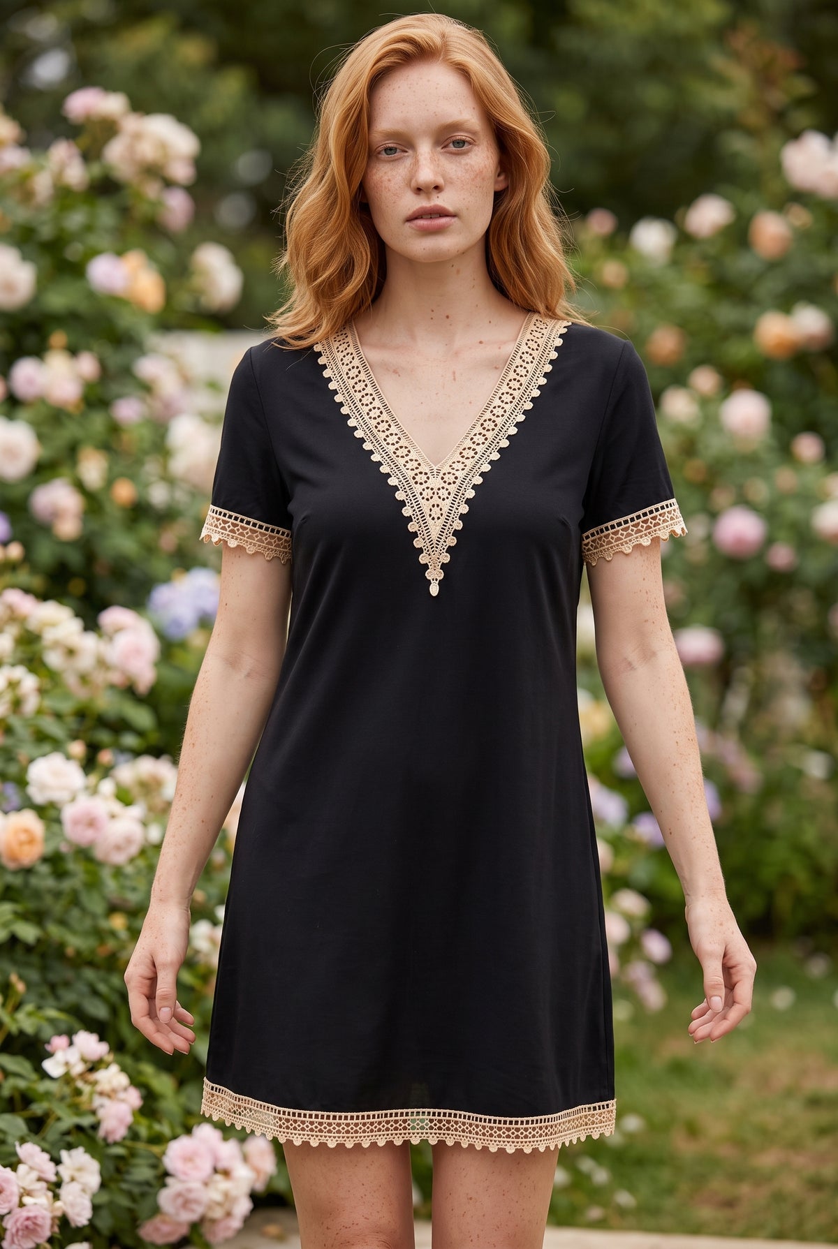 Robe longue à motifs portefeuille à manches courtes, coloris noir 1 – photo 3
