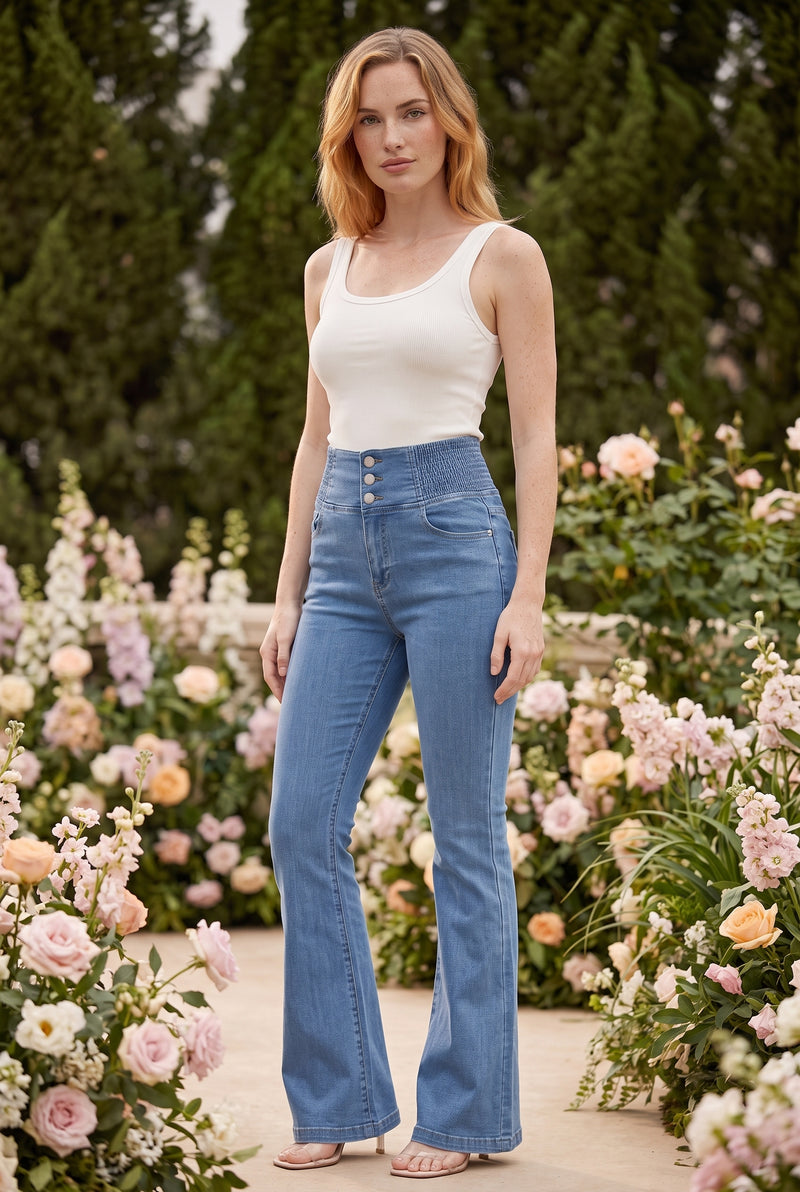 Blue High Waisted Denim Trousers with Buttons – photo 4