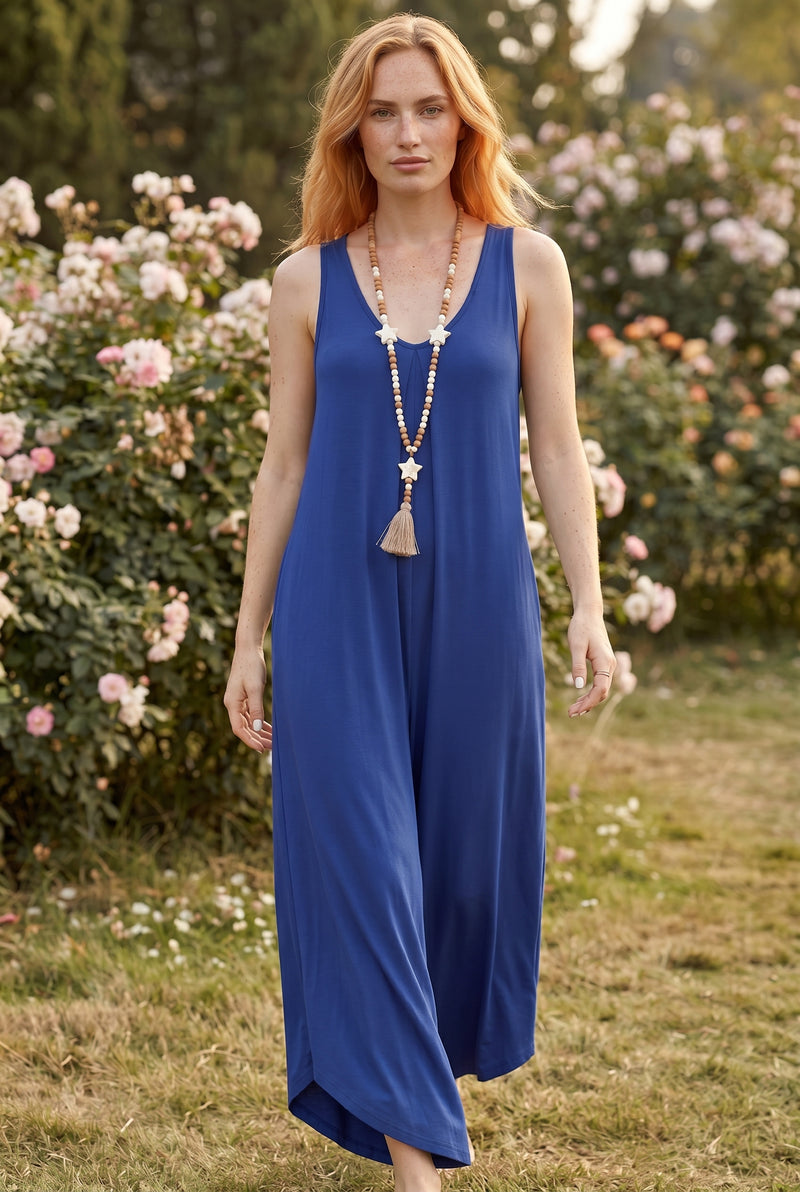 Sleeveless Round Neck Wide Leg Jumpsuit in blue – photo 3