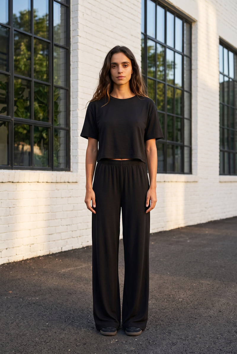 Black Short Sleeve Cropped Co-ord Set – photo 5